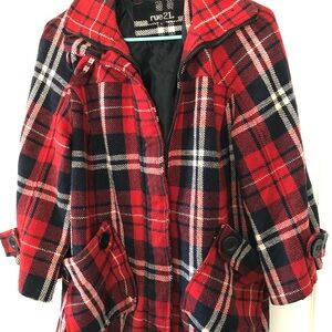 Rue21 Size XL Red and Black Plaid Jacket Full Zip Mid Length